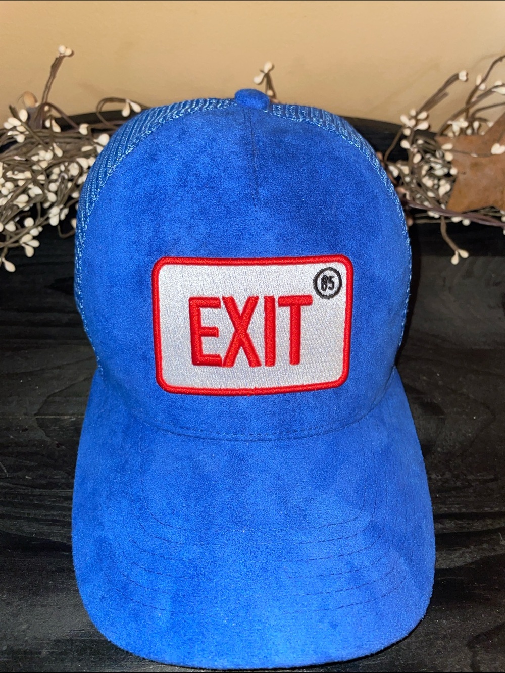 Like New!! Blue Suede “EXIT' Snap Back Trucker Hat